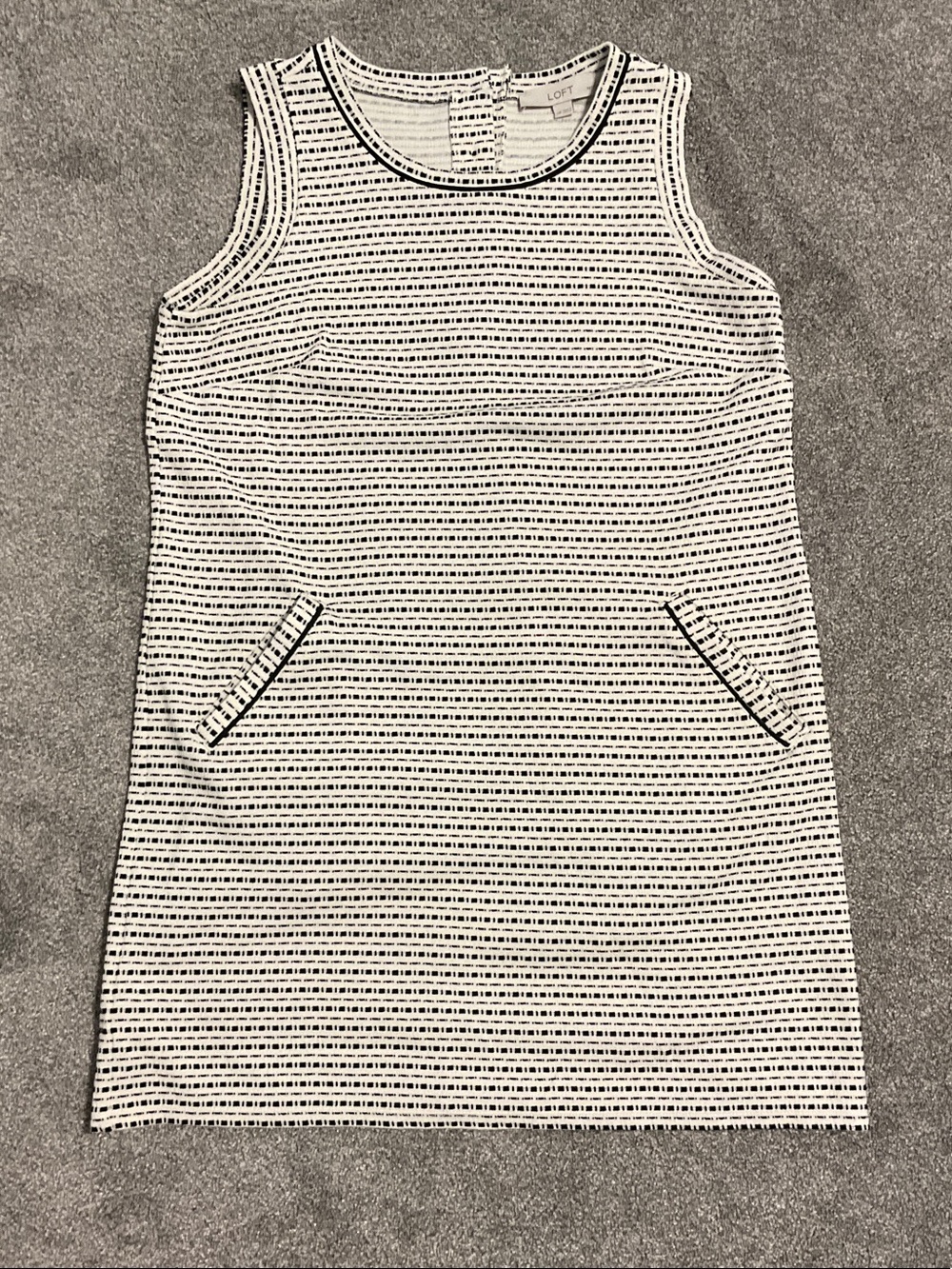 LOFT Black and White Sleeveless Striped Mini Dress